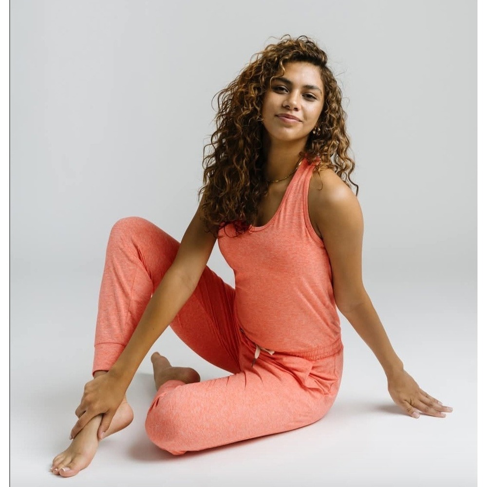 Zyia Active Coral Downtime Jumpsuit Women's XL Orange Jogger Sleeveless Soft - Picture 3 of 12